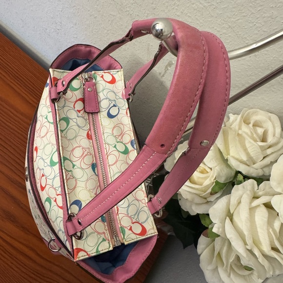 Coach Pink Multicolor Signature Tote with Cherry Charm Accent - Picture 3 of 13